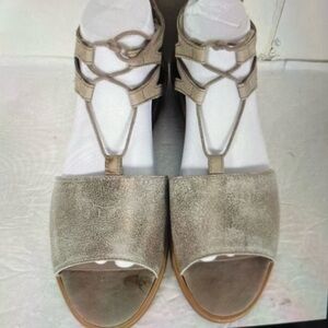 Paul Green Women's Morea US 8,5 Uk 6 Leather Metallic Taupe lace up sandal